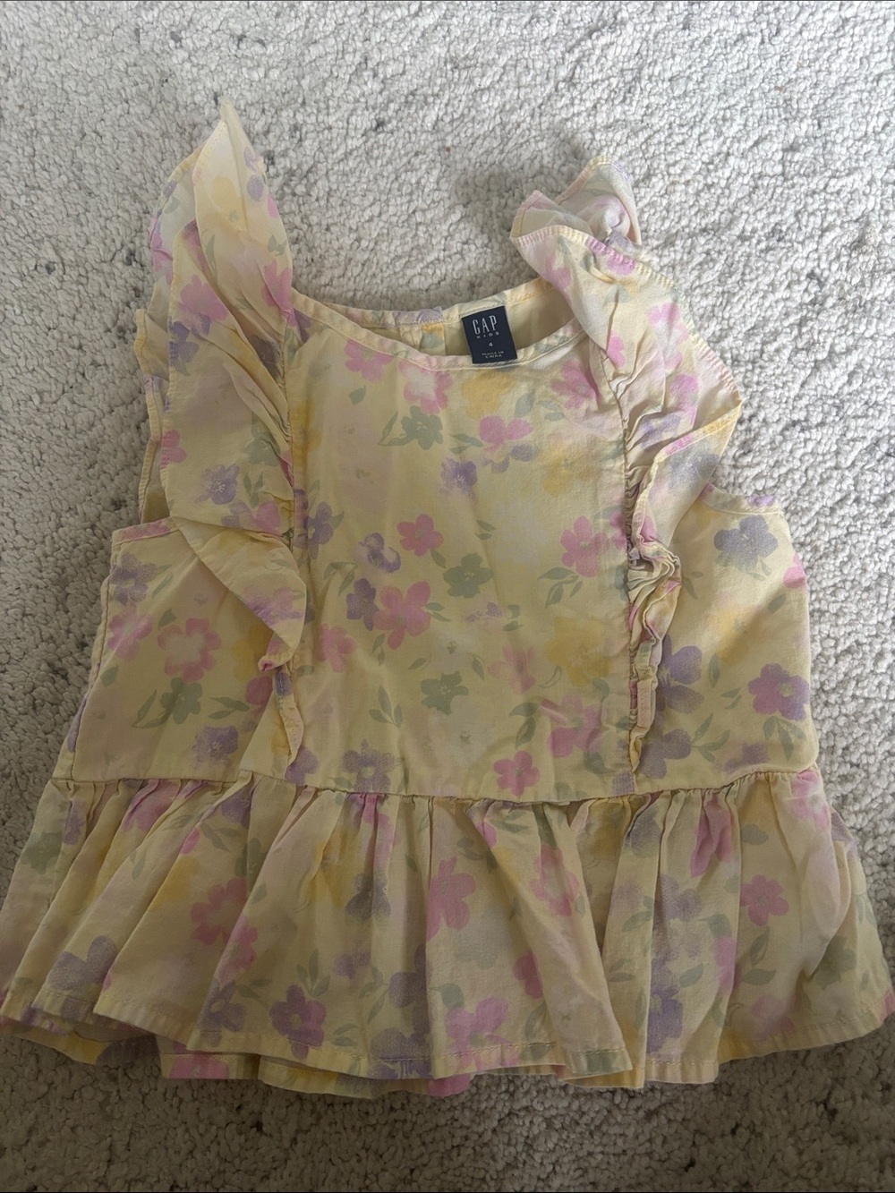 GAP Girls 4Y Yellow Floral Ruffle-Trim Tank